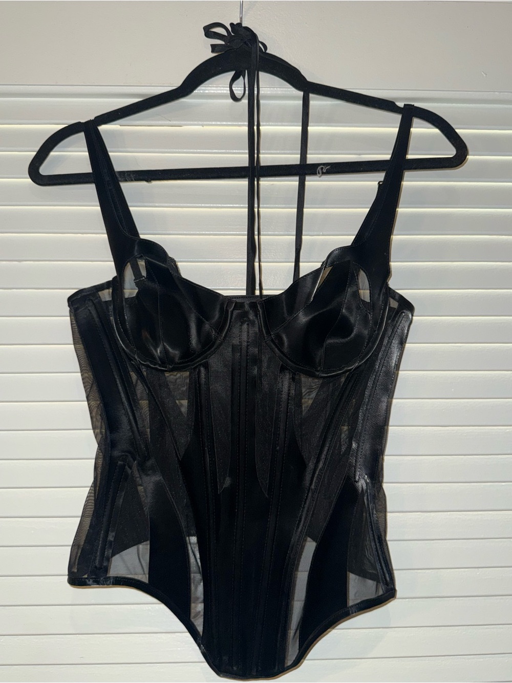 Mugler Black Sheer Mesh Corset Bustier
